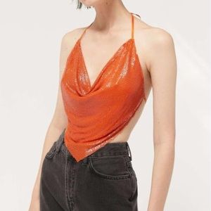 NWT UO Hot Chainmail Orange Halter Top Trendy